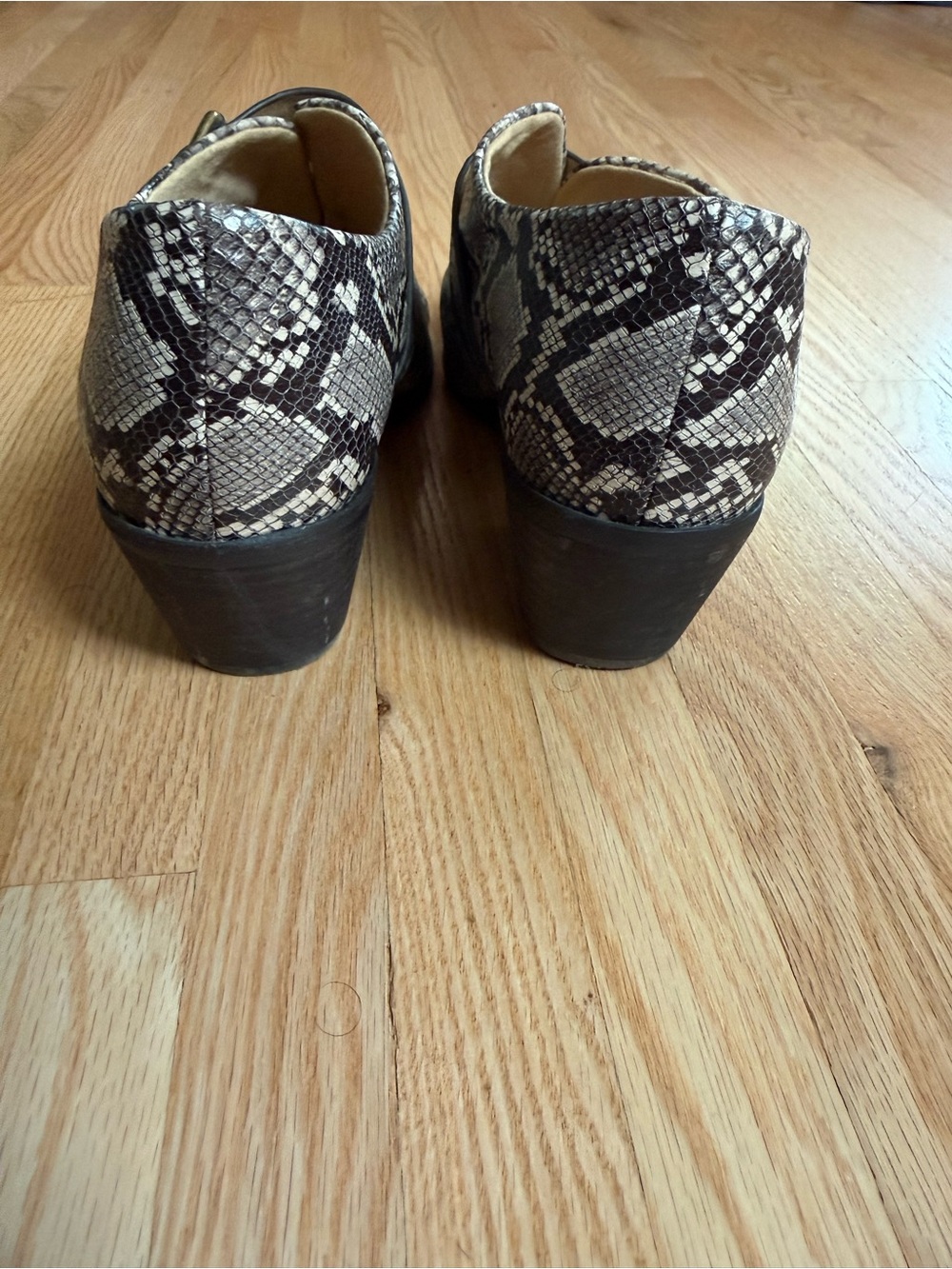 Anthropologie Snakeskin Double-Buckle Pointed Ankle Booties in Black and Tan - Picture 7 of 8